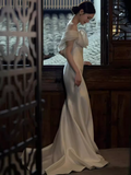 Niulatu Mermaid Off The Shoulder White Satin Long Wedding Dresses HZ1110