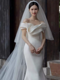 Niulatu Mermaid Off The Shoulder White Satin Long Wedding Dresses HZ1110