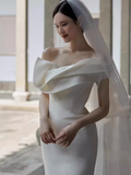 Niulatu Mermaid Off The Shoulder White Satin Long Wedding Dresses HZ1110