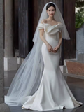 Niulatu Mermaid Off The Shoulder White Satin Long Wedding Dresses HZ1110