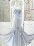 Niulatu Sheath Spaghetti Straps Light Sky Blue Long Prom Dress Formal Dresses With Pearls HZ1110