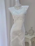 Niulatu Sheath Spaghetti Straps Ivory Long Prom Dress Formal Dresses With Pearls HZ1110