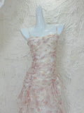 Niulatu A Line Straps Chiffon Long Pink Floral Prom Dress Evening Dresses HZ1110