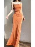 Niulatu Sheath Spaghetti Straps Velvet Long Organge Prom Dress Evening Dresses HZ1110