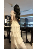 Niulatu A line Spaghetti Straps Long White Chiffon Prom Dress Evening Dresses HZ1110