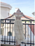 Niulatu A line Spaghetti Straps Long White Chiffon Prom Dress Evening Dresses HZ1110