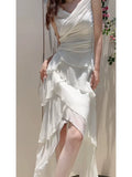 Niulatu High Low Spaghetti Straps White Chiffon Prom Dress Evening Dresses HZ1110