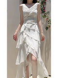 Niulatu High Low Spaghetti Straps White Chiffon Prom Dress Evening Dresses HZ1110
