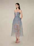 Niulatu A line Scoop Neckline Lace Blue Prom Dress Evening Dresses HZ1110