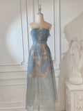 Niulatu A line Scoop Neckline Lace Blue Prom Dress Evening Dresses HZ1110