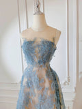 Niulatu A line Scoop Neckline Lace Blue Prom Dress Evening Dresses HZ1110