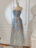 Niulatu A line Scoop Neckline Lace Blue Prom Dress Evening Dresses HZ1110