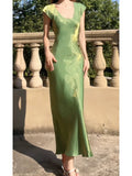Niulatu A line U Neckline Short Sleeves Green Prom Dress Evening Dresses HZ1110