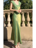 Niulatu A line U Neckline Short Sleeves Green Prom Dress Evening Dresses HZ1110