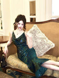 Niulatu Sheath Spaghetti Straps Sequin Green Prom Dress Evening Dresses HZ1110
