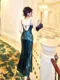 Niulatu Sheath Spaghetti Straps Sequin Green Prom Dress Evening Dresses HZ1110
