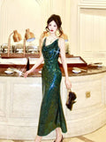 Niulatu Sheath Spaghetti Straps Sequin Green Prom Dress Evening Dresses HZ1110