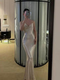 Niulatu Sheath Spaghetti Straps Backless Long Prom Dresses Evening Dress HZ1110