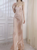 Niulatu Sheath Spaghetti Straps Pink Long Prom Dresses Evening Dress HZ1110
