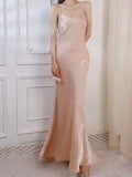 Niulatu Sheath Spaghetti Straps Pink Long Prom Dresses Evening Dress HZ1110
