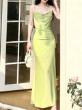 Niulatu Sheath Spaghetti Straps Green Long Prom Dresses Evening Dress With Ruffles HZ1110
