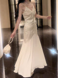Niulatu Sheath Spaghetti Straps Ivory Long Prom Dresses Evening Dress With Ruffles HZ1110