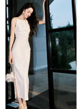 Niulatu Sheath Straps Ivory Long Prom Dresses Ankle Length Evening Dress HZ1110
