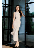Niulatu Sheath Straps Ivory Long Prom Dresses Ankle Length Evening Dress HZ1110