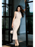Niulatu Sheath Straps Ivory Long Prom Dresses Ankle Length Evening Dress HZ1110