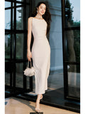 Niulatu Sheath Straps Ivory Long Prom Dresses Ankle Length Evening Dress HZ1110