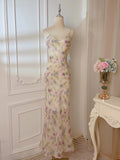 Niulatu Sheath Spaghetti Straps Lilac Floral Long Prom Dresses Evening Dress HZ1110