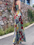 Niulatu Sheath Spaghetti Straps Floral Red Long Prom Dresses Evening Dress HZ1110