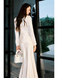 Niulatu Sheath Square Neckline White Long Prom Dresses Slit Evening Dress HZ1110