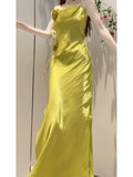 Niulatu Sheath Spaghetti Straps Green Long Prom Dresses Evening Dress With Flowers HZ1110