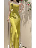 Niulatu Sheath Spaghetti Straps Green Long Prom Dresses Evening Dress With Flowers HZ1110