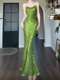 Niulatu Sheath Spaghetti Straps Green Sequin Prom Dresses Sexy Evening Dress HZ1110