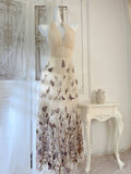 Niulatu A Line V Neckline Champagne Tulle Prom Dresses Sexy Evening Dress HZ1110