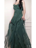 Niulatu A Line Spaghetti Straps Green Long Chiffon Prom Dresses Sexy Evening Dress HZ1110