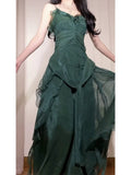 Niulatu A Line Spaghetti Straps Green Long Chiffon Prom Dresses Sexy Evening Dress HZ1110