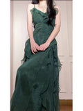 Niulatu A Line Spaghetti Straps Green Long Chiffon Prom Dresses Sexy Evening Dress HZ1110