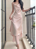 Niulatu A Line Spaghetti Straps Silk Satin Pink Prom Dresses Sexy Evening Dress HZ1110
