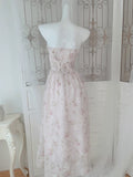 Niulatu A Line Strapless Floral Pink Chiffon Prom Dresses Sexy Evening Dress HZ1110