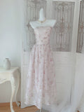 Niulatu A Line Strapless Floral Pink Chiffon Prom Dresses Sexy Evening Dress HZ1110