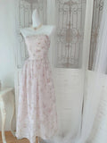 Niulatu A Line Strapless Floral Pink Chiffon Prom Dresses Sexy Evening Dress HZ1110
