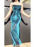 Niulatu Sheath Spaghetti Straps Blue Sequin Long Prom Dresses Sexy Evening Dress HZ1110