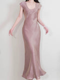Niulatu Sheath Scoop Neckline Pink Silk Chiffon Prom Dresses Ankle Length Evening Dress HZ1110