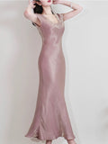 Niulatu Sheath Scoop Neckline Pink Silk Chiffon Prom Dresses Ankle Length Evening Dress HZ1110