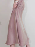 Niulatu Sheath Scoop Neckline Pink Silk Chiffon Prom Dresses Ankle Length Evening Dress HZ1110