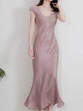 Niulatu Sheath Scoop Neckline Pink Silk Chiffon Prom Dresses Ankle Length Evening Dress HZ1110