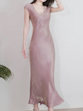 Niulatu Sheath Scoop Neckline Pink Silk Chiffon Prom Dresses Ankle Length Evening Dress HZ1110